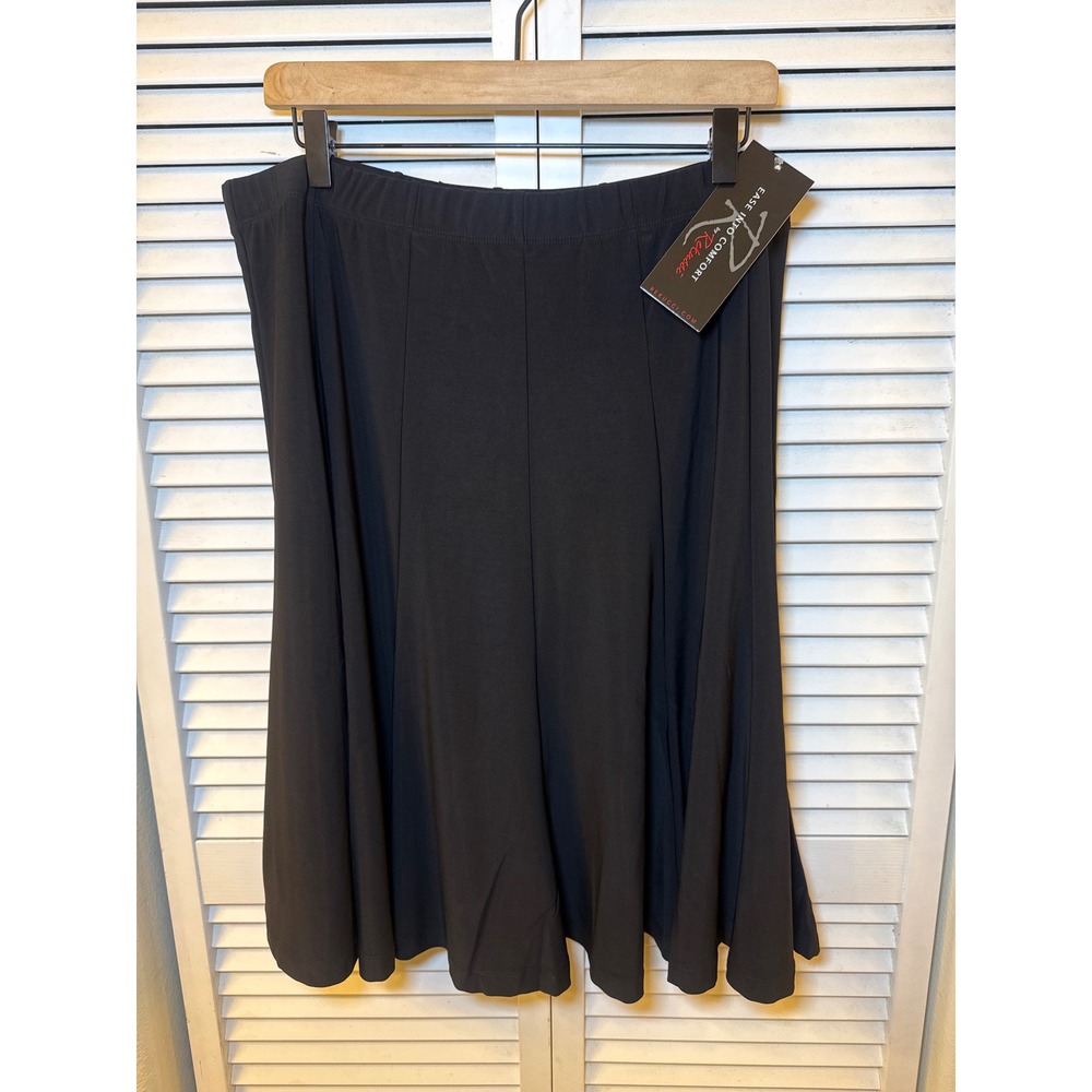 Rekucci Womens Ease Into Comfort Flared Knee Length Knit Skirt Black RE2175 XL